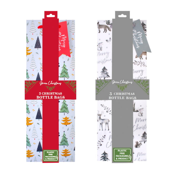 Plastic Free Christmas Bottle Gift Bags Pack of 3