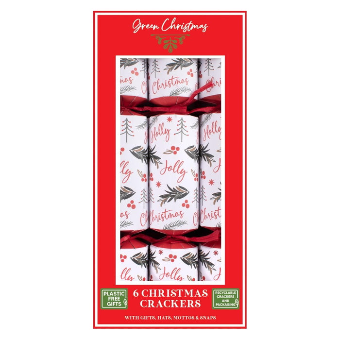 Plastic Free Holly Christmas Crackers 12" Pack of 6